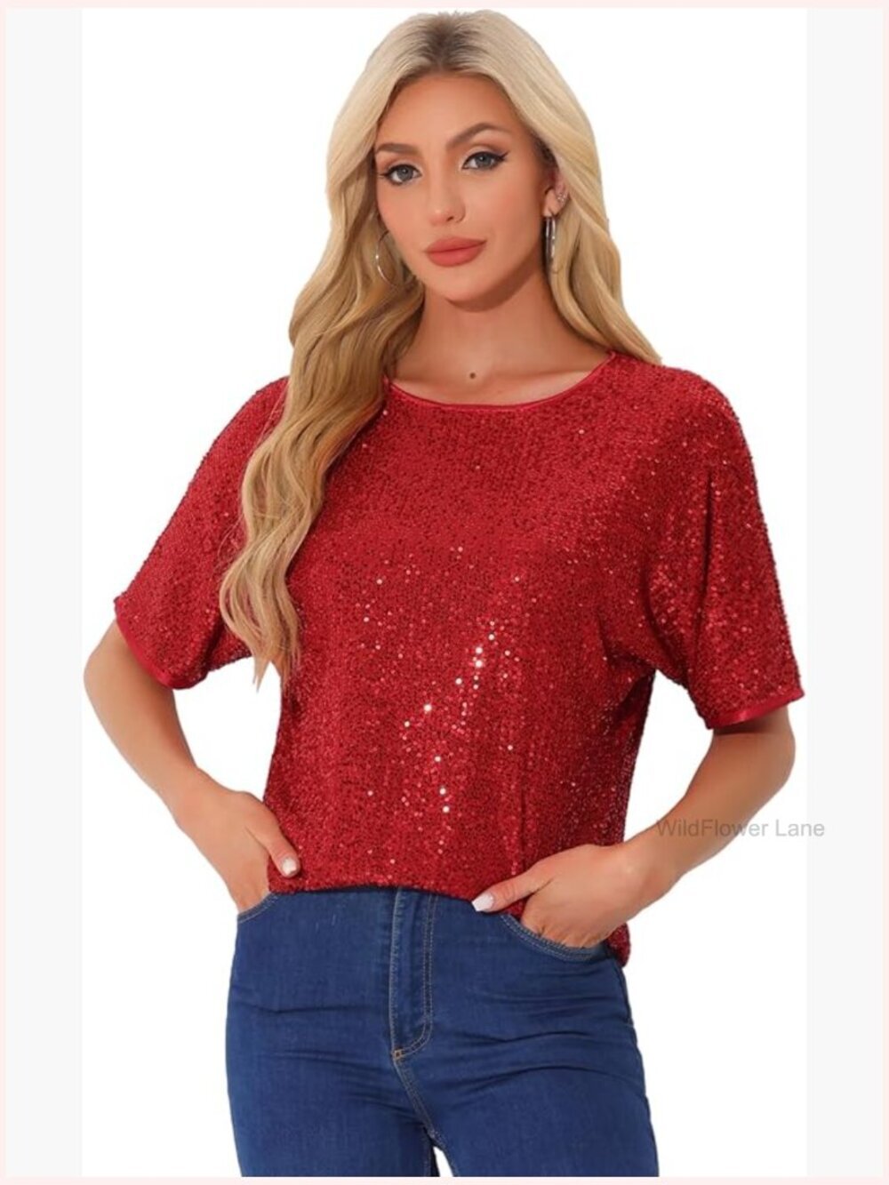 Sparkly Sequin Dolman Sleeve Blouse Oversized Party Top